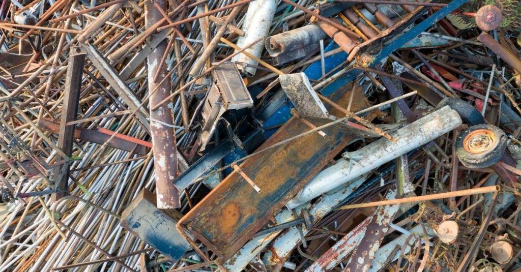 An intricate aerial shot of a metal scrap pile in Saint Charles, MN, USA.