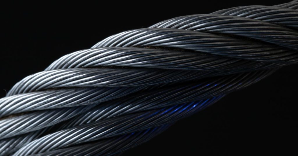 Detailed view of twisted metal wire showing intricate patterns and texture.